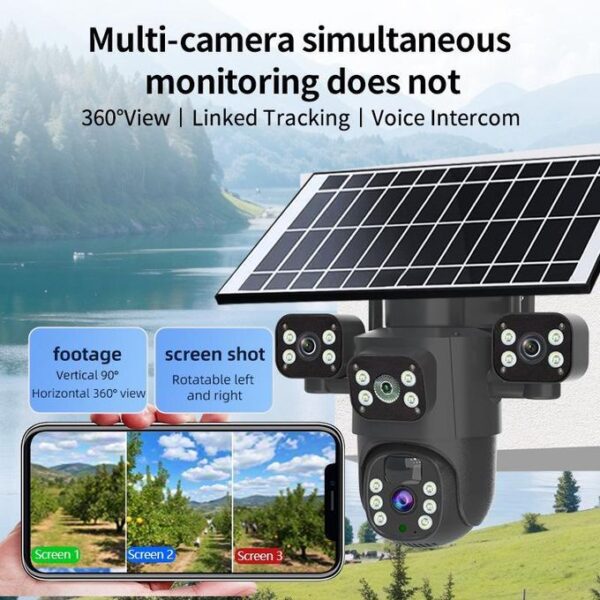 4G Solar Security Camera – 3 Lens
