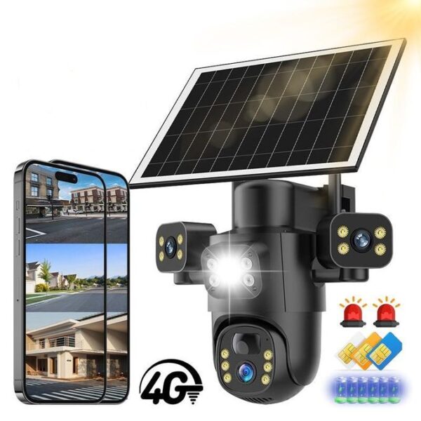 4G Solar Security Camera – 3 Lens