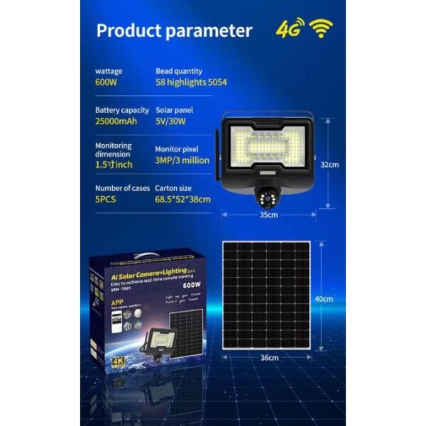 4G Floodlight Solar Security Camera 600W